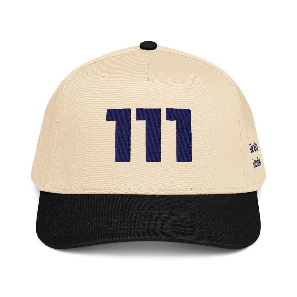 Angel Number 111 5 Panel Cap, Black/Natural, front