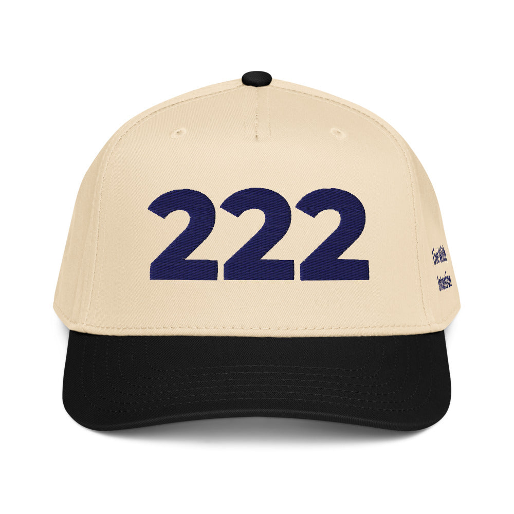 Angel Number 222 5 Panel Cap, Black/Natural, front