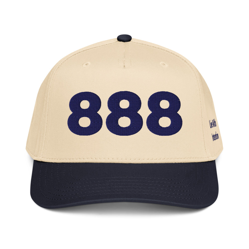Angel Number 888 5 Panel Cap, Navy/Natural, front