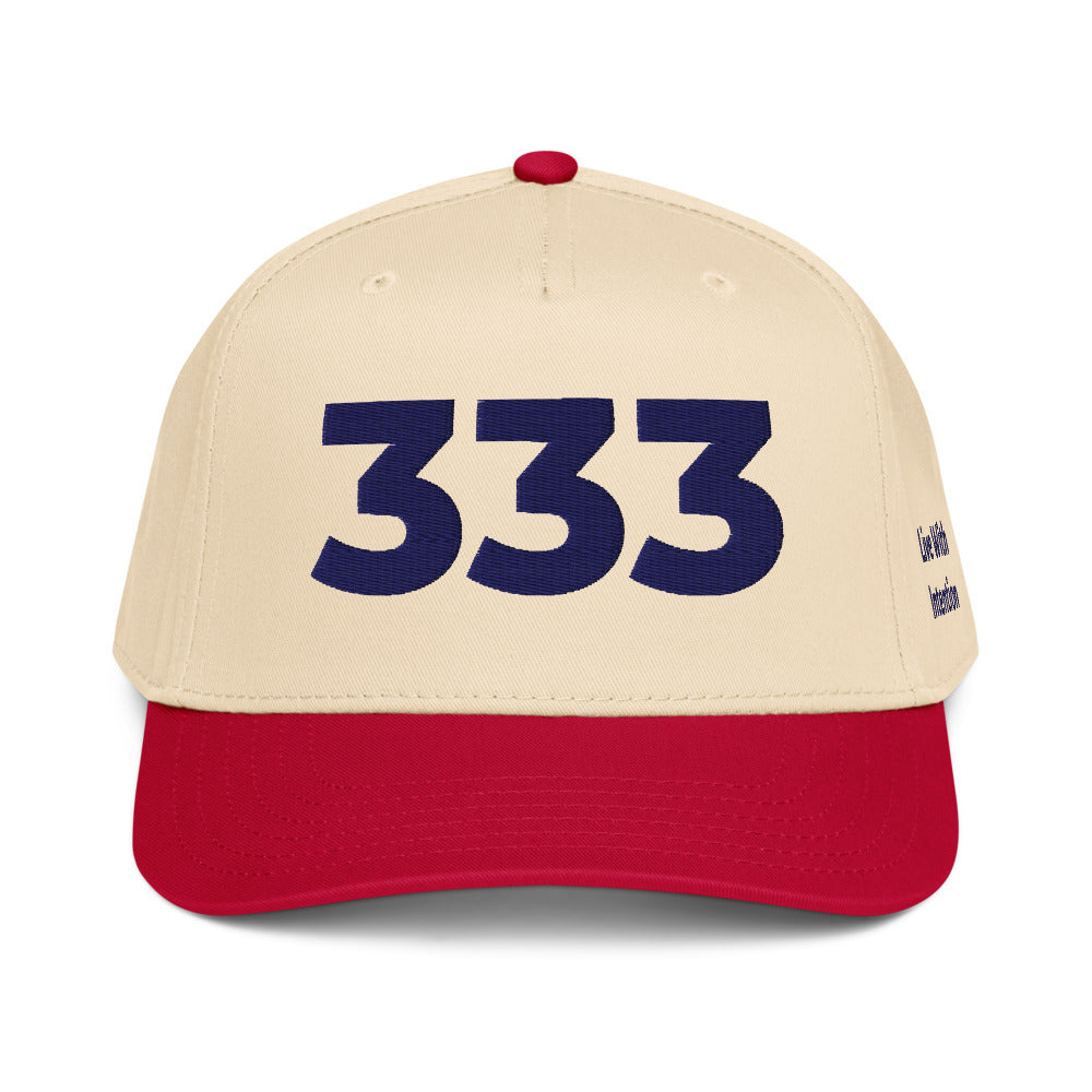 Angel Number 333 5 Panel Cap, Red/Natural, front