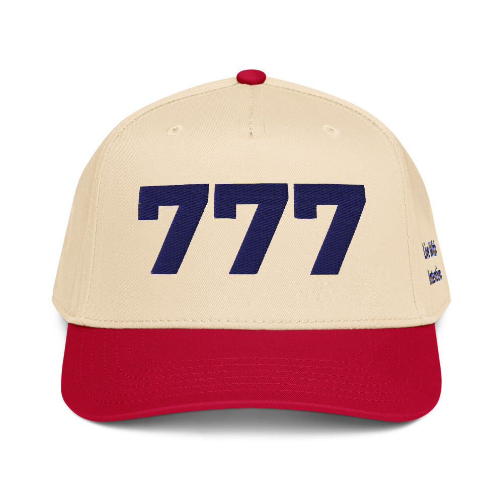 Angel Number 777 5 Panel Cap, Red/Natural, front