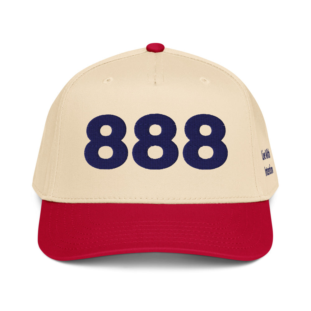 Angel Number 888 5 Panel Cap, Red/Natural, front