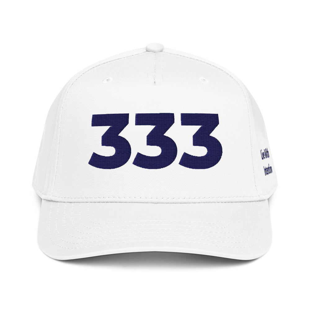 Angel Number 333 5 Panel Cap, White, front