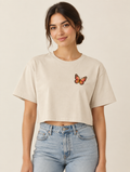 In My Authentic Self Era Boxy Crop Top, Bone, front, on a model