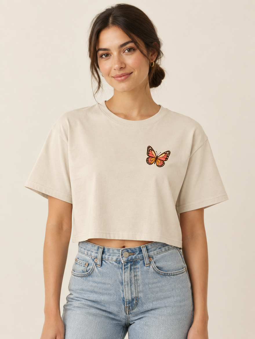 In My Authentic Self Era Boxy Crop Top, Bone, front, on a model