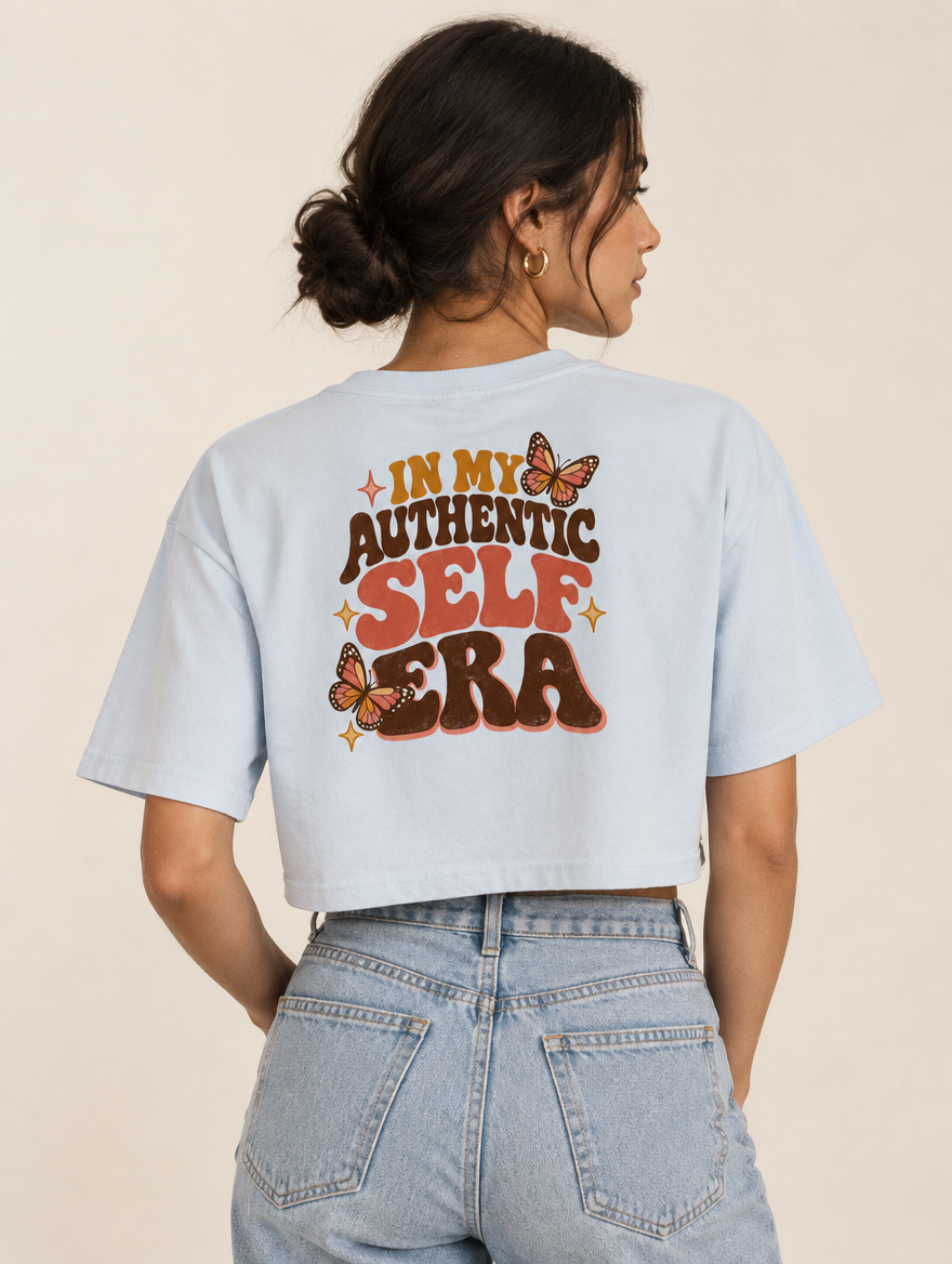 In My Authentic Self Era Boxy Crop Top, Ecru, back, on a model
