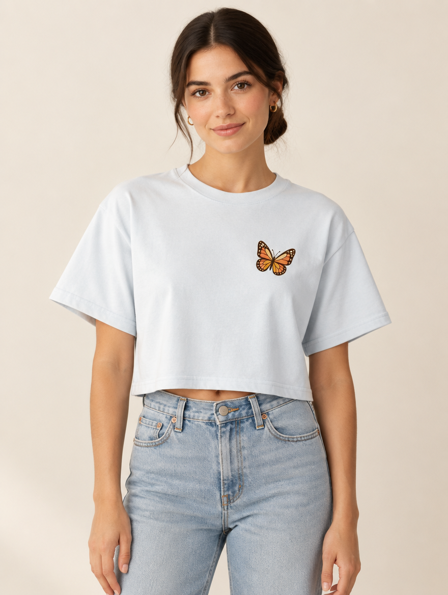 In My Authentic Self Era Boxy Crop Top, Ecru, front, on a model