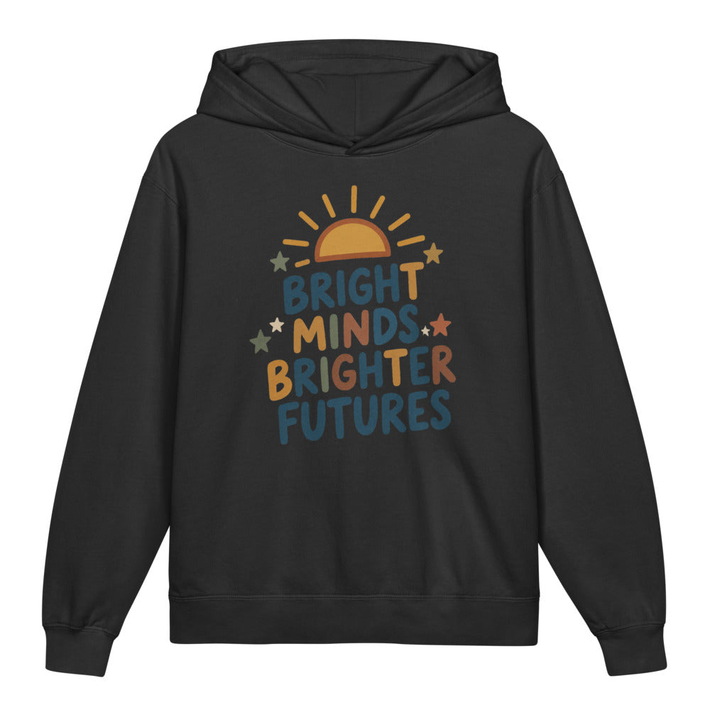 Bright Minds Brighter Futures Kids Hoodie, Black, front