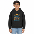 Bright Minds Brighter Futures Kids Hoodie, Black, on a child