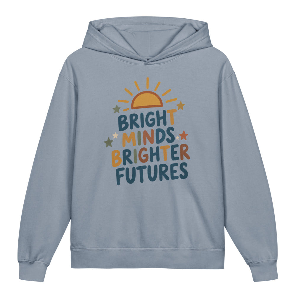 Bright Minds Brighter Futures Kids Hoodie, Blue Jean, front