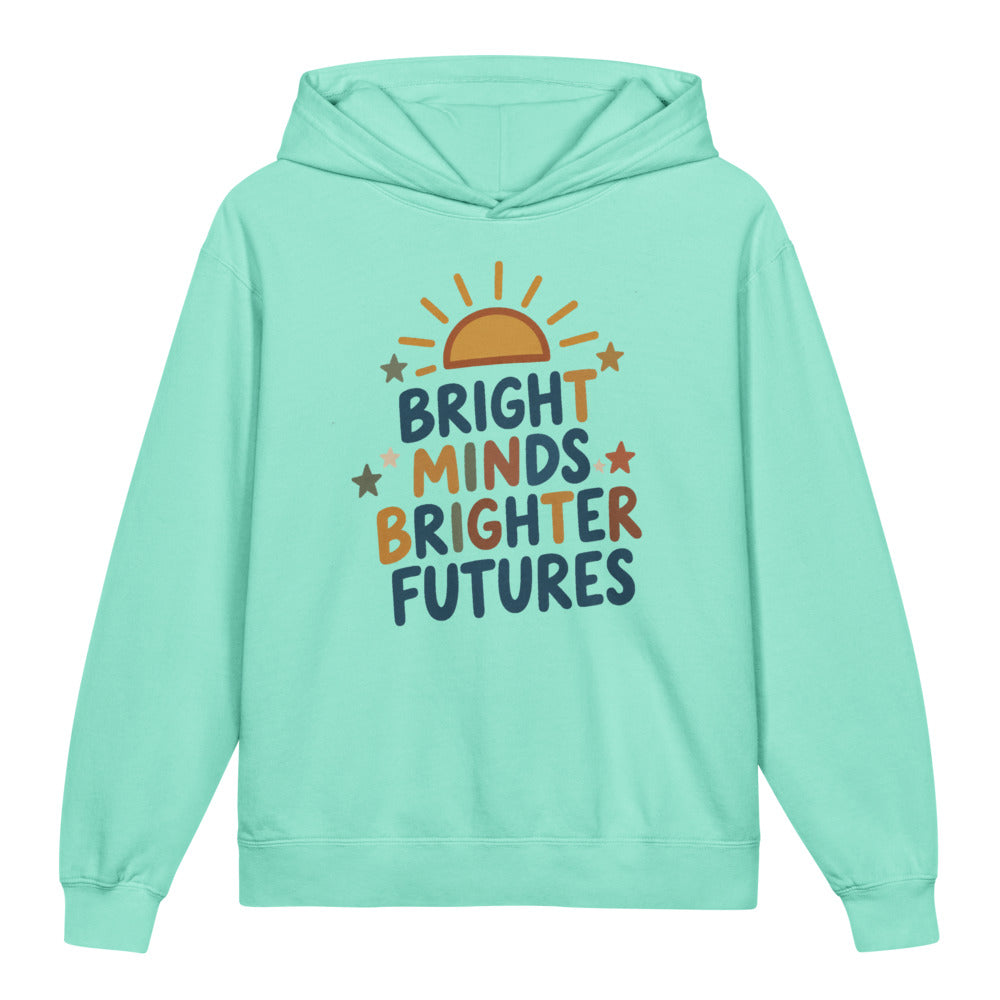 Bright Minds Brighter Futures Kids Hoodie, Chalky Mint, front