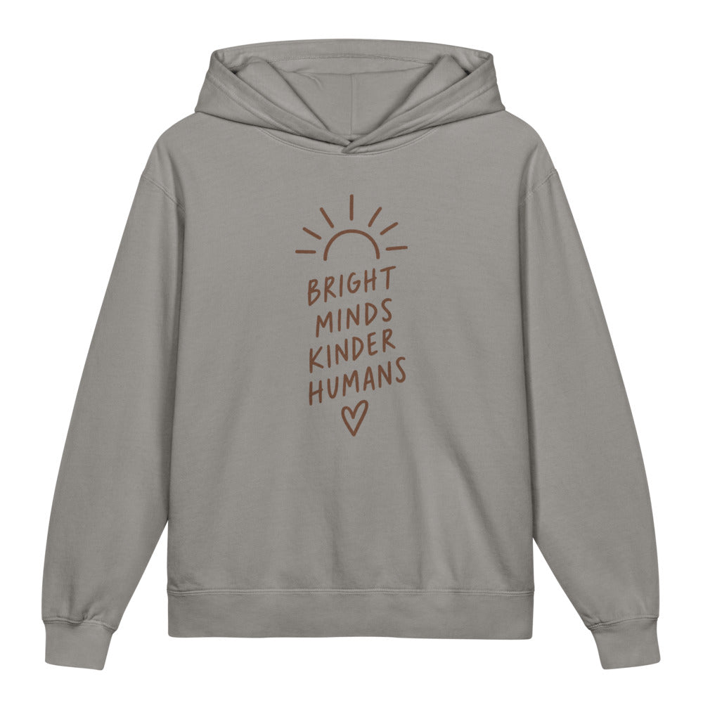 Bright Minds Kinder Humans Kids Hoodie, Grey, front