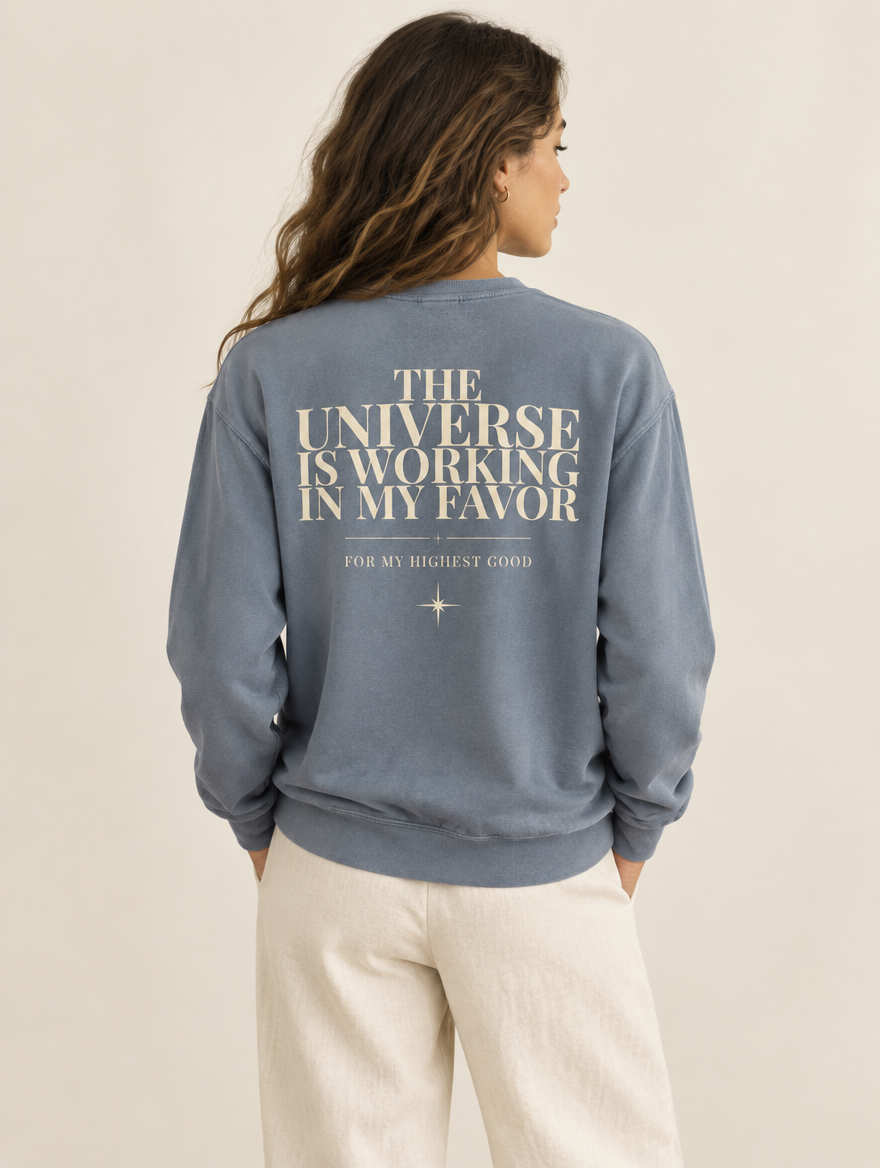 Angel Number 444 Crewneck, Blue Jean, back, on a model