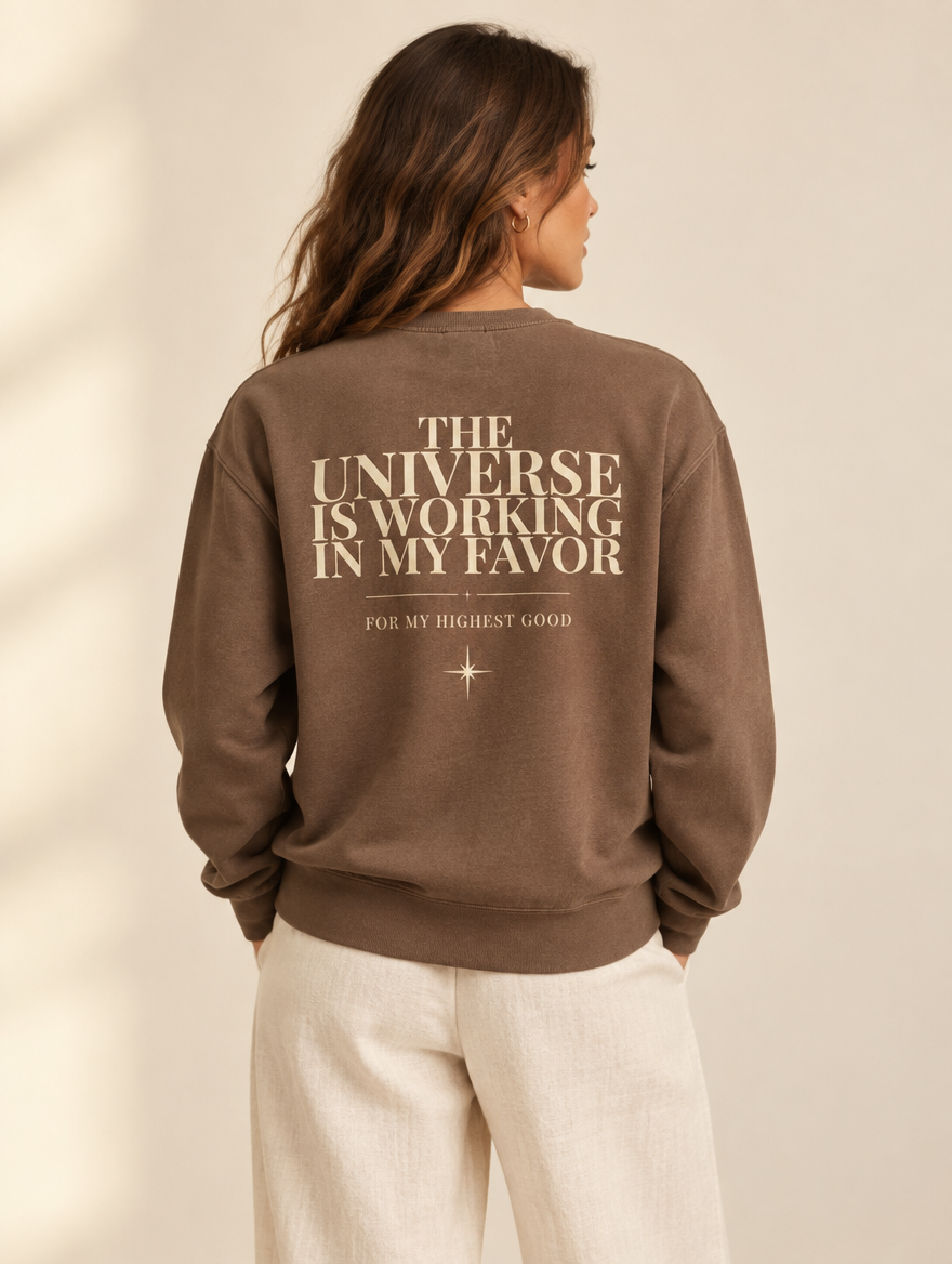Angel Number 444 Crewneck, Espresso, back, on a model