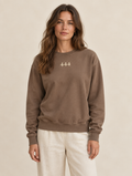 Angel Number 444 Crewneck, Espresso, front, on a model