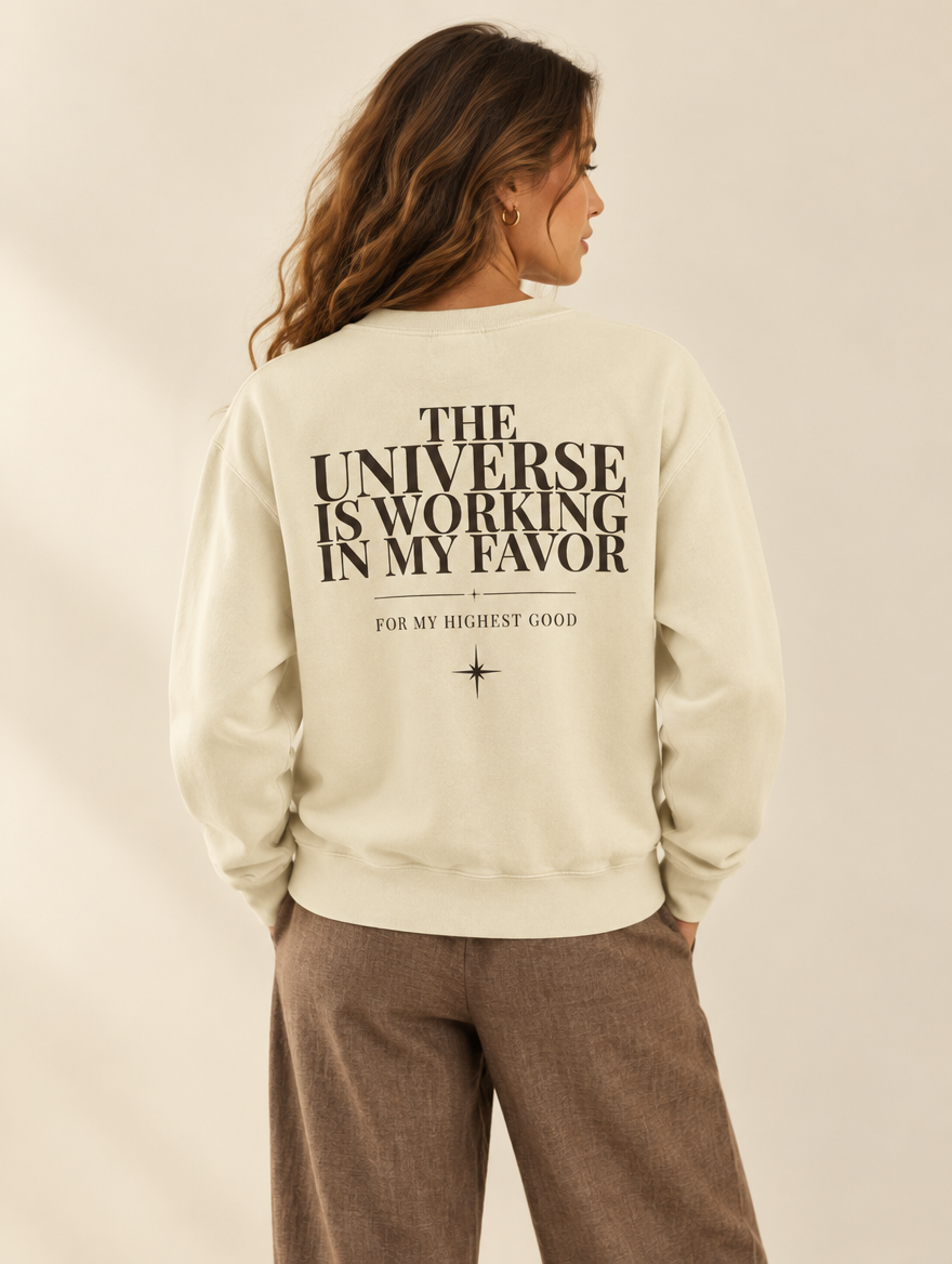 Angel Number 444 Crewneck, Ivory, back, on a model