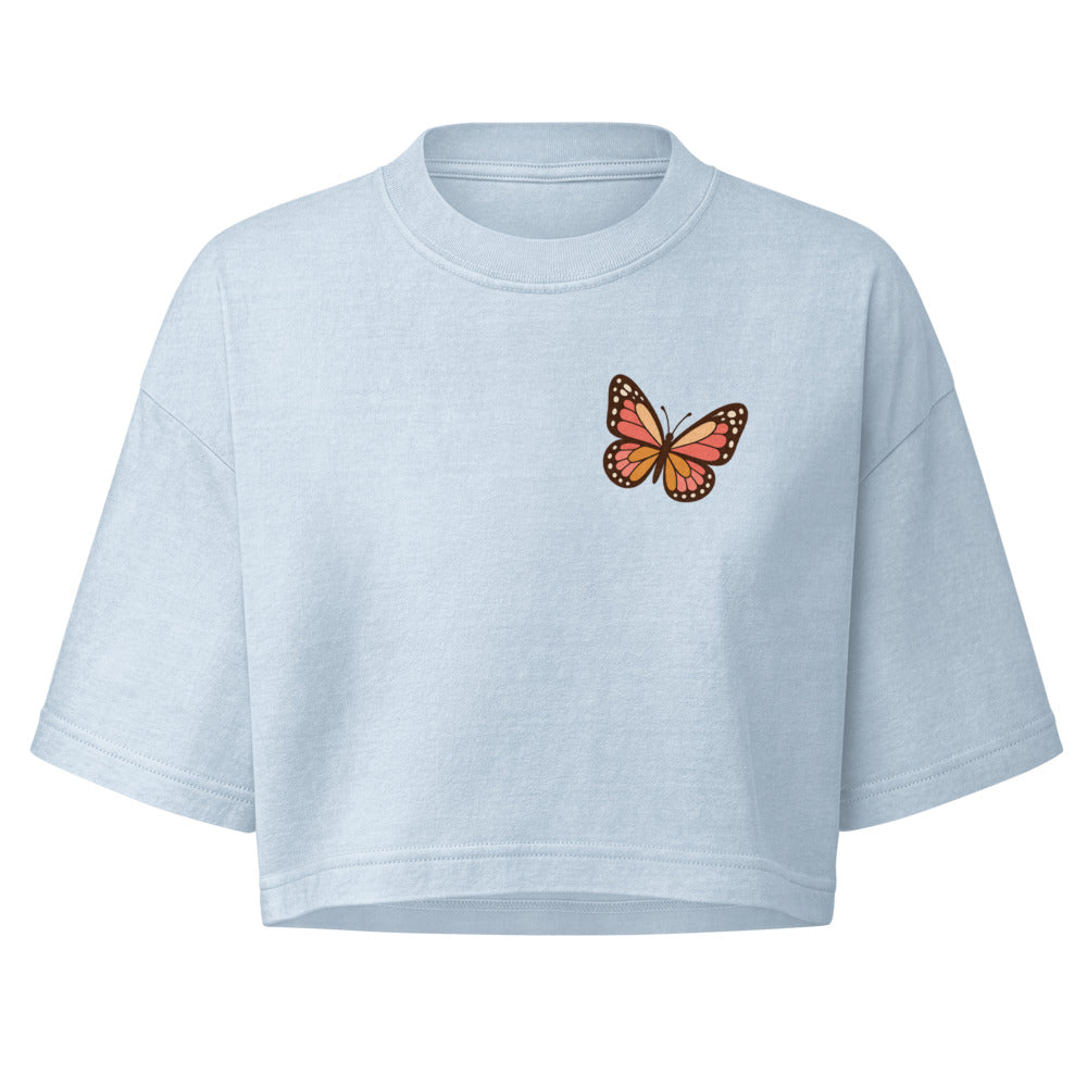 In My Authentic Self Era Cropped Tee in Light Washed Denim, front