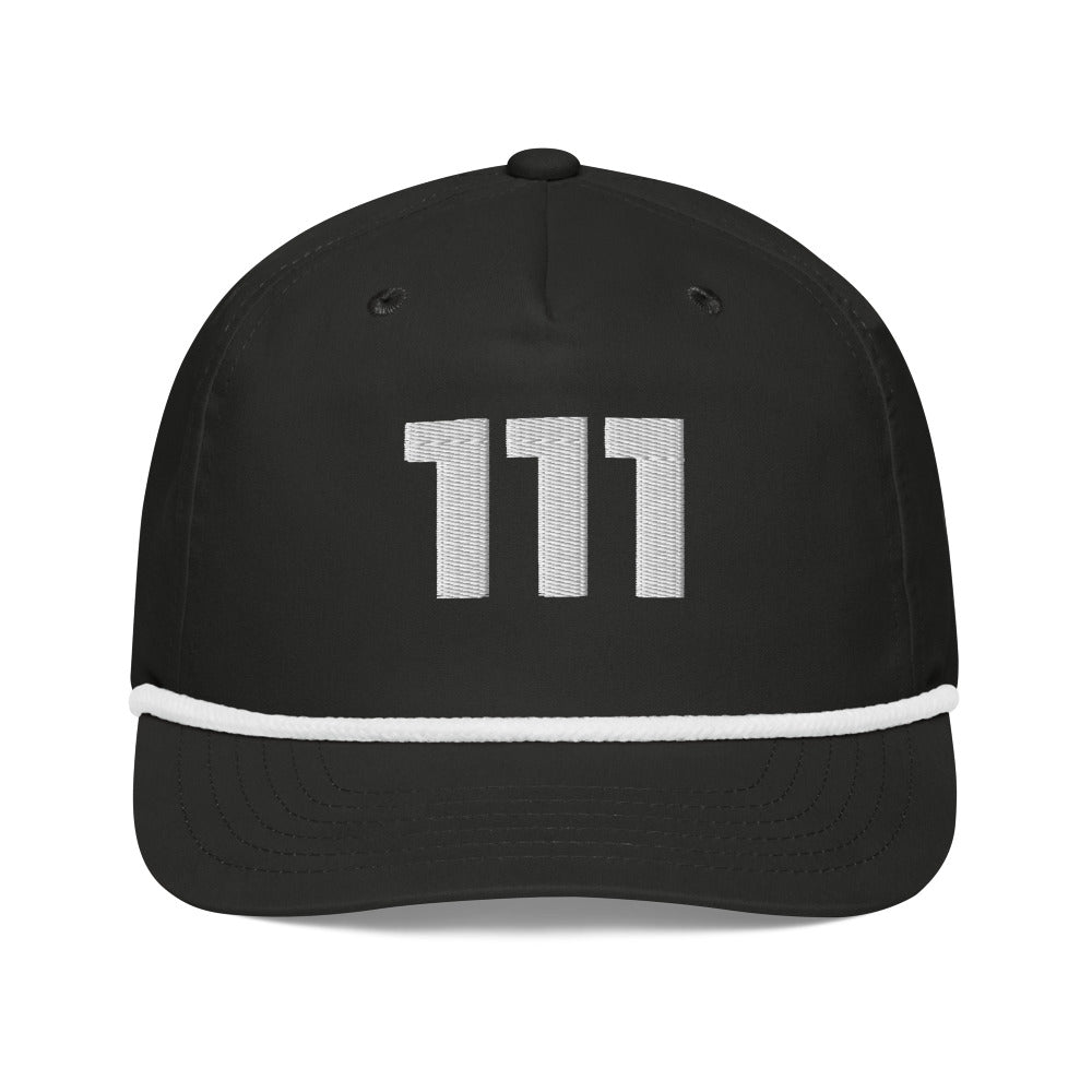 Angel Number 111 Golf Rope Cap, Black/White, front