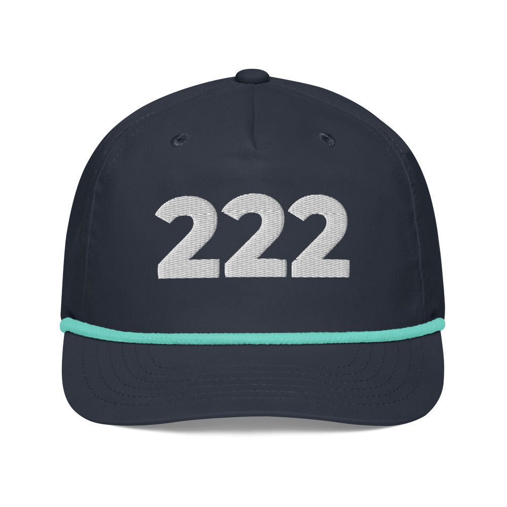 Angel Number 222 Golf Rope Cap, Navy/Mint, front