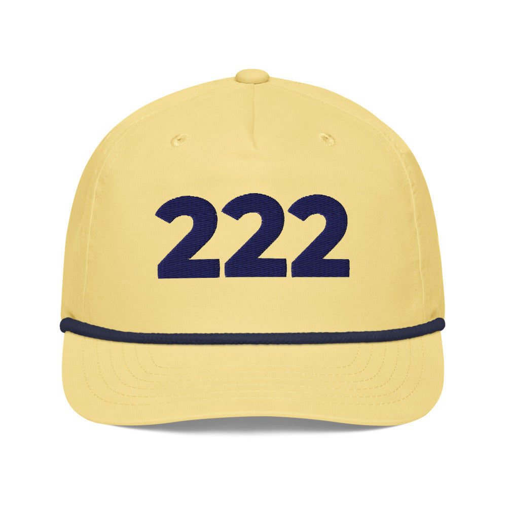 Angel Number 222 Golf Rope Cap, Yellow/Navy, front