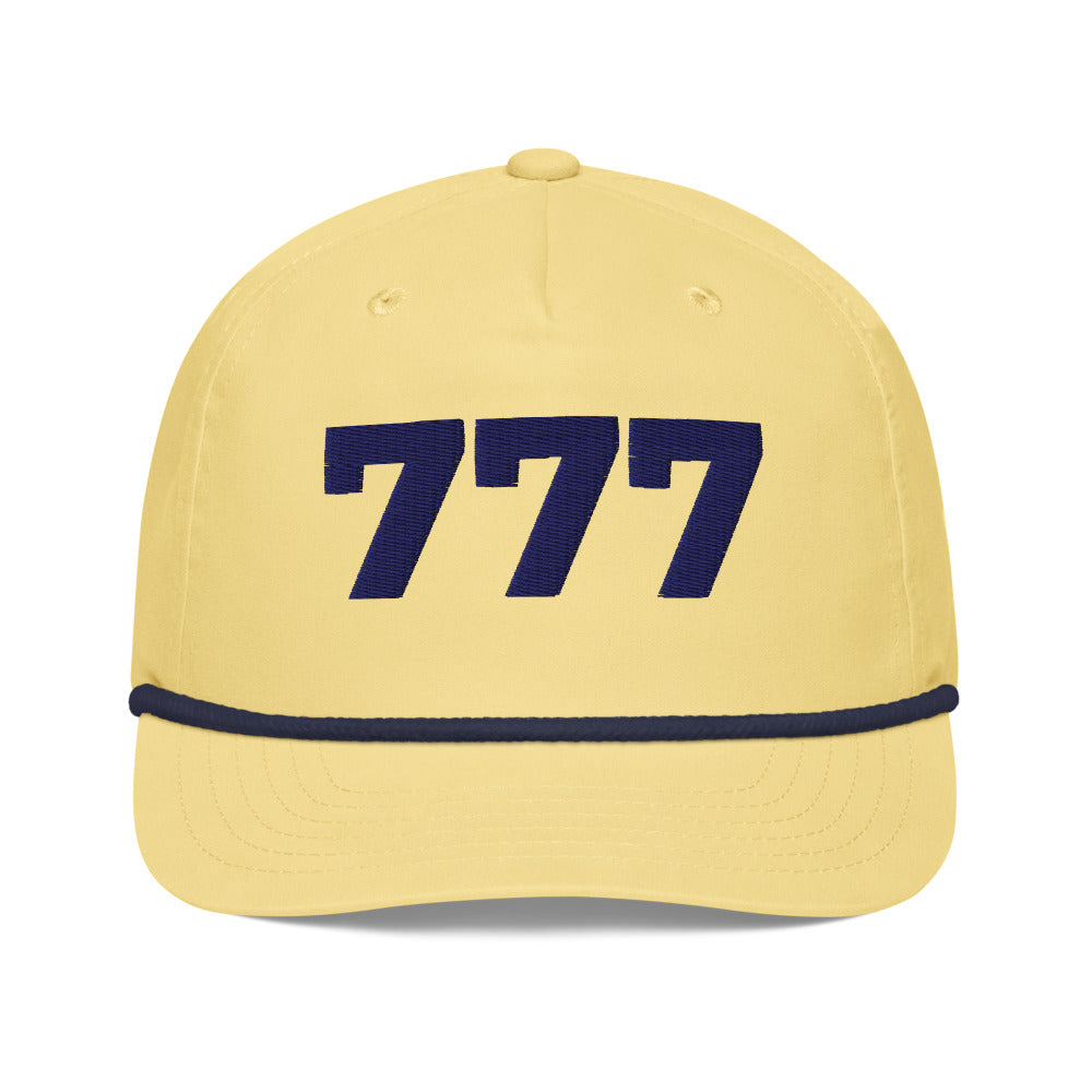 Angel Number 777 Golf Rope Cap, Yellow/Navy, front