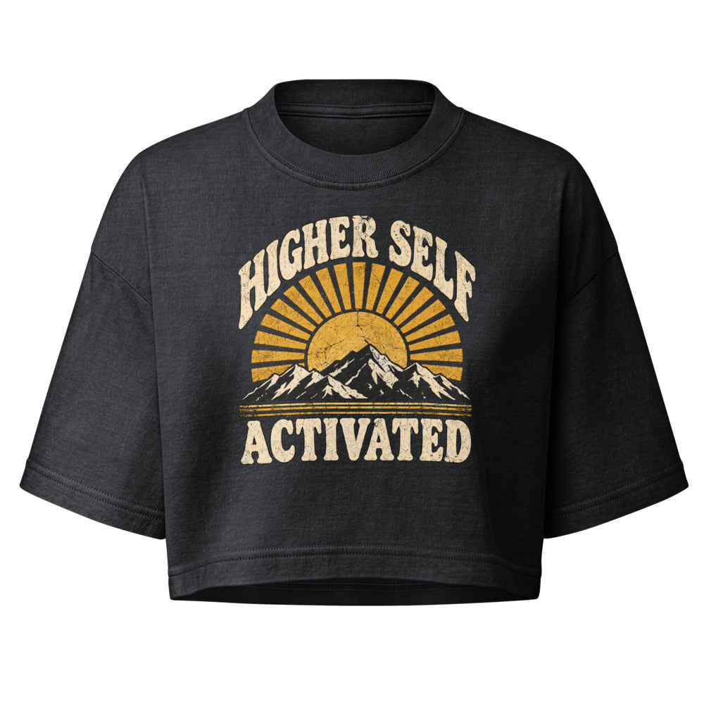 Higher Self Activated cropped tee in washed black, front