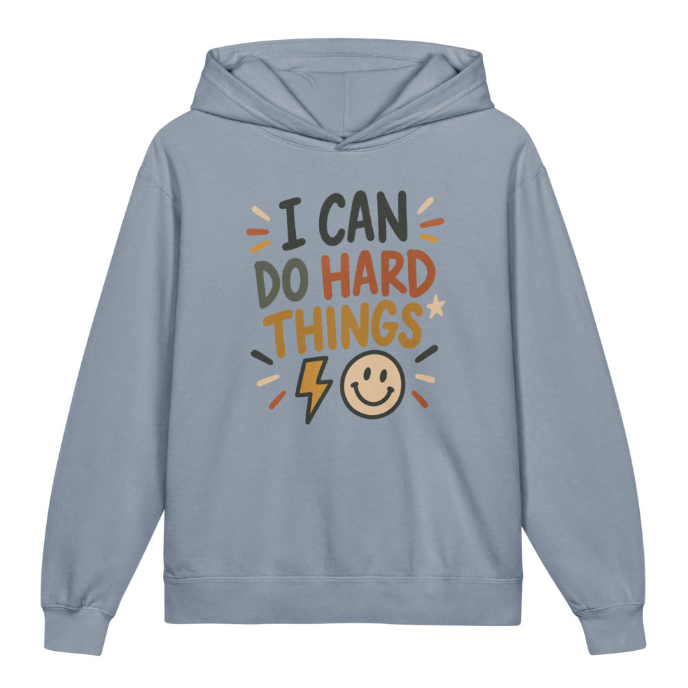 I Can Do Hard Things Kids Hoodie, Blue Jean, front