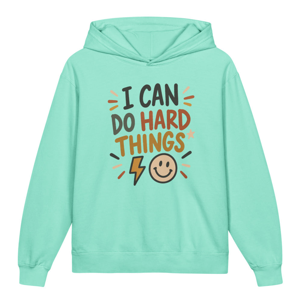 I Can Do Hard Things Kids Hoodie, Chalky Mint, front