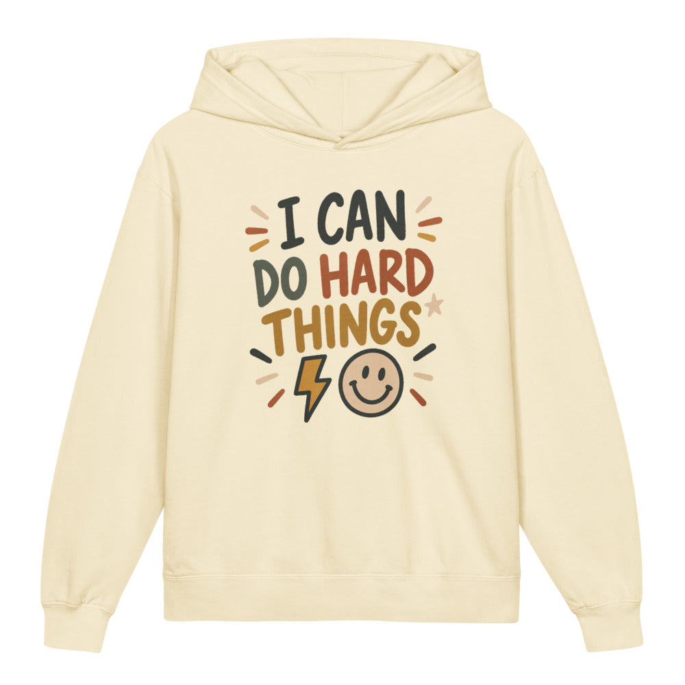 I Can Do Hard Things Kids Hoodie, Ivory, front