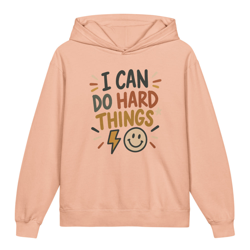 I Can Do Hard Things Kids Hoodie, Peachy, front