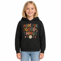 Made For Good Things Kids Hoodie, Black, on a child