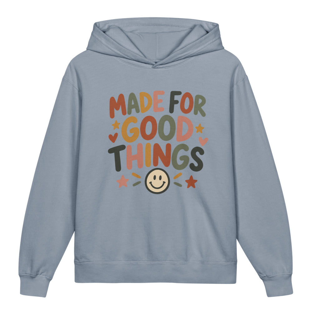 Made For Good Things Kids Hoodie, Blue Jean, front