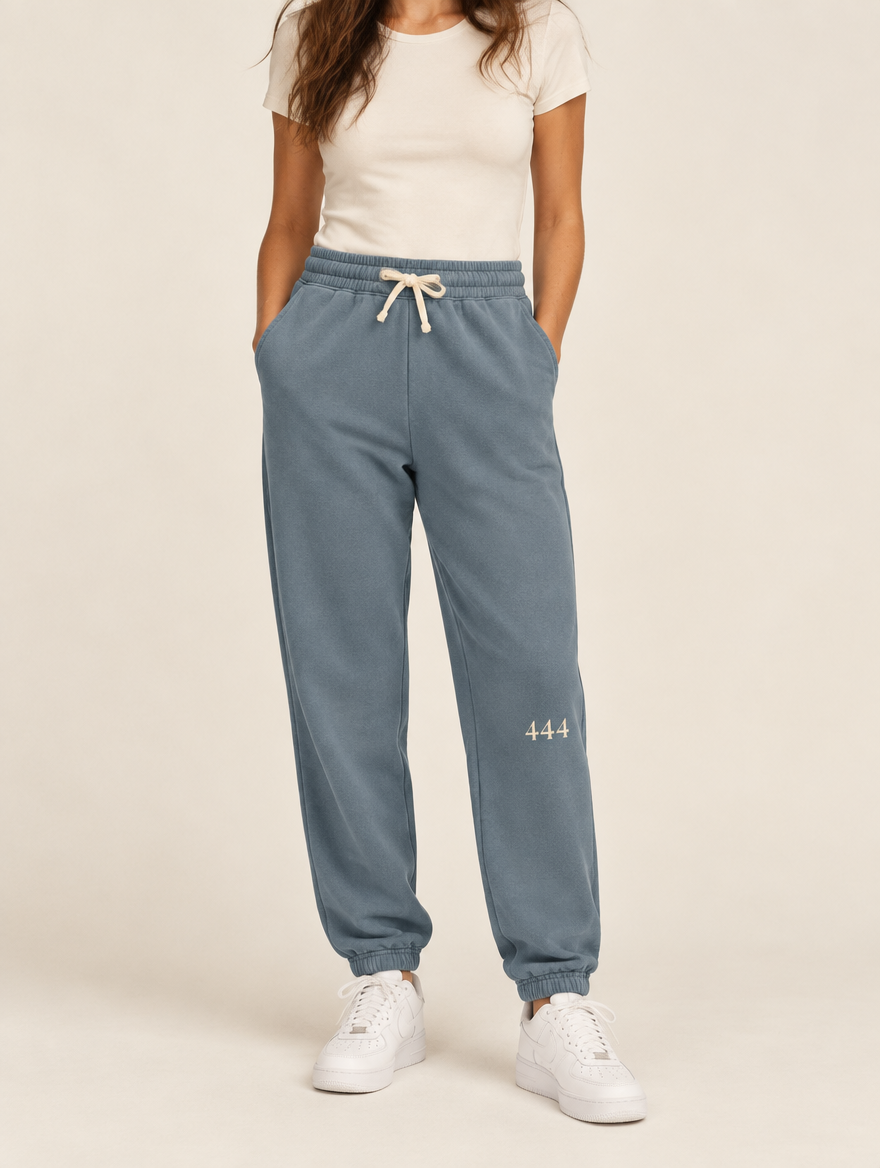 Angel Number 444 Sweatpants, Blue Jean, front, on a model
