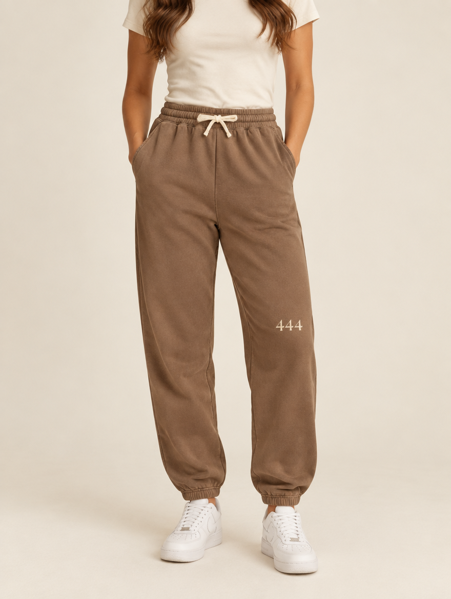 Angel Number 444 Sweatpants, Espresso, front, on a model