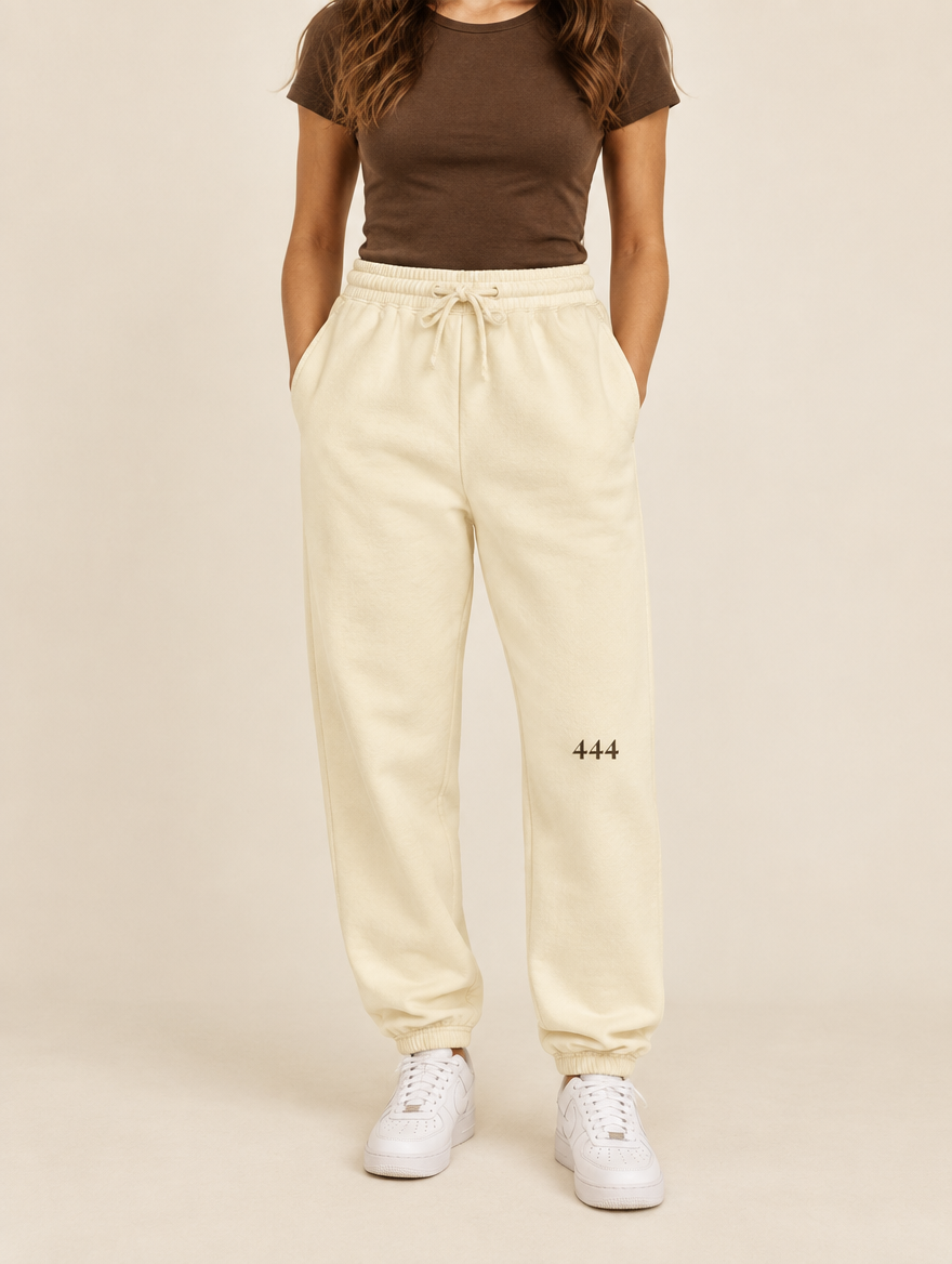 Angel Number 444 Sweatpants, Ivory, front, on a model