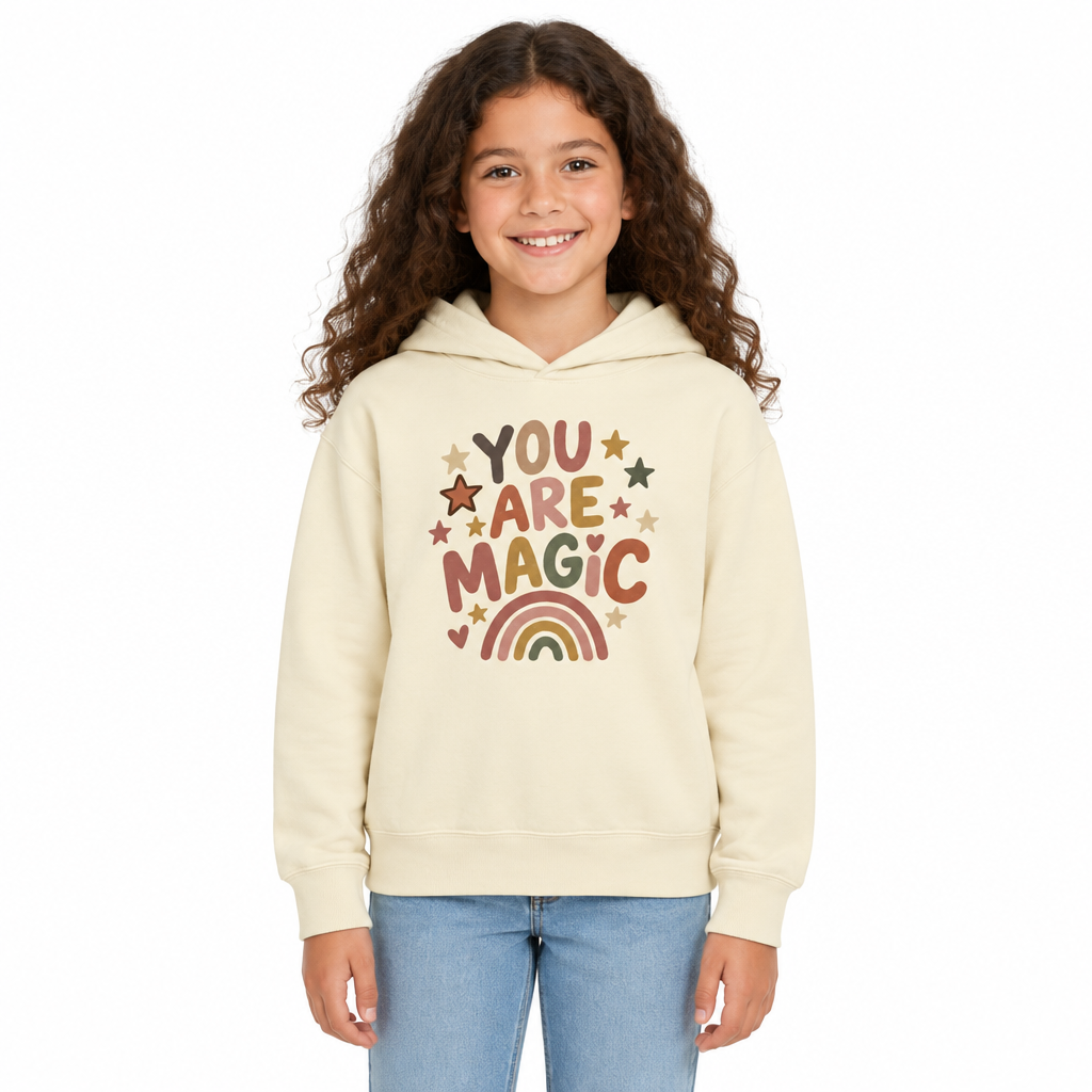 You Are Magic Kids Hoodie, Ivory, on a child