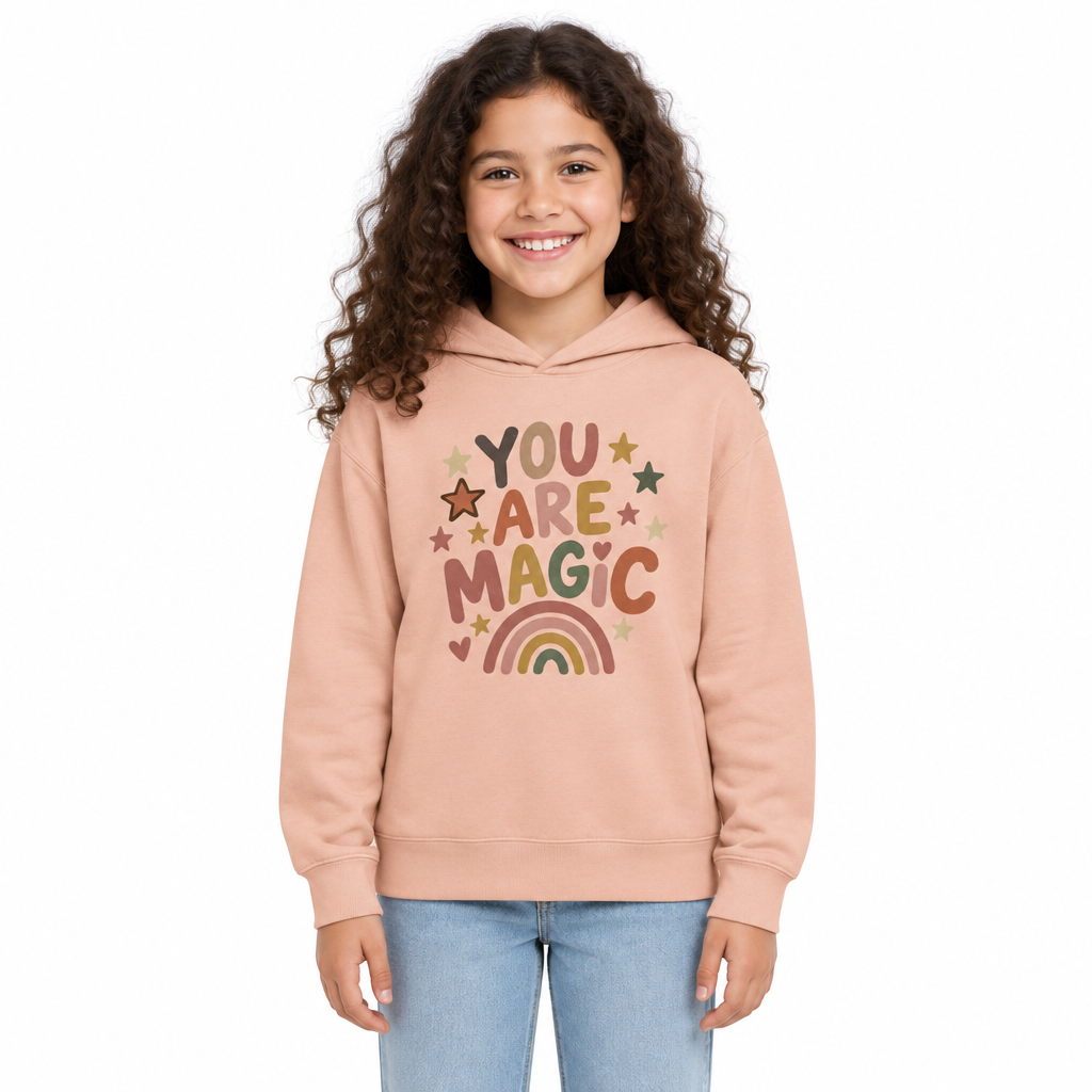 You Are Magic Kids Hoodie, Peachy, on a child